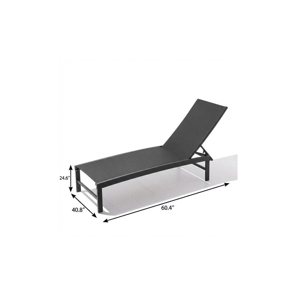 Black Aluminum Six Position Adjustable Outdoor Chaise Lounge - 60-inch