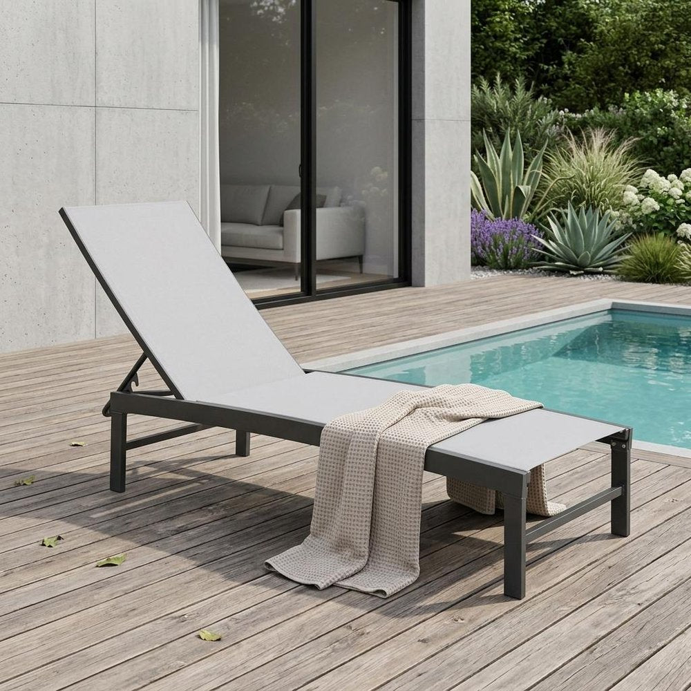 Light Gray Aluminum Six Position Adjustable Outdoor Chaise Lounge