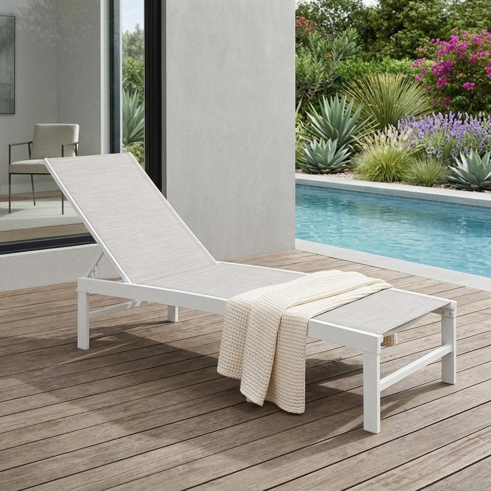 Silver Aluminum Six Position Adjustable Outdoor Chaise Lounge - 60-inch