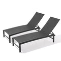 Set of Two Black Aluminum Six Position Adjustable Outdoor Chaise Lounges