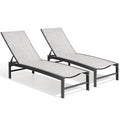 Set of Two Silver Aluminum Six Position Adjustable Outdoor Chaise Lounges