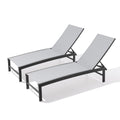 Set of Two Light Gray Aluminum Six Position Adjustable Outdoor Chaise Lounges