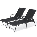 Set of Two Black Aluminum Six Position Adjustable Outdoor Chaise Lounges