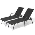 Set of Two Black Aluminum Six Position Adjustable Outdoor Chaise Lounges