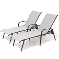 Set of Two Light Gray Aluminum Six Position Adjustable Outdoor Chaise Lounges