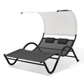 Black Steel Sling Outdoor Chaise Lounge with Canopy - 73-inch