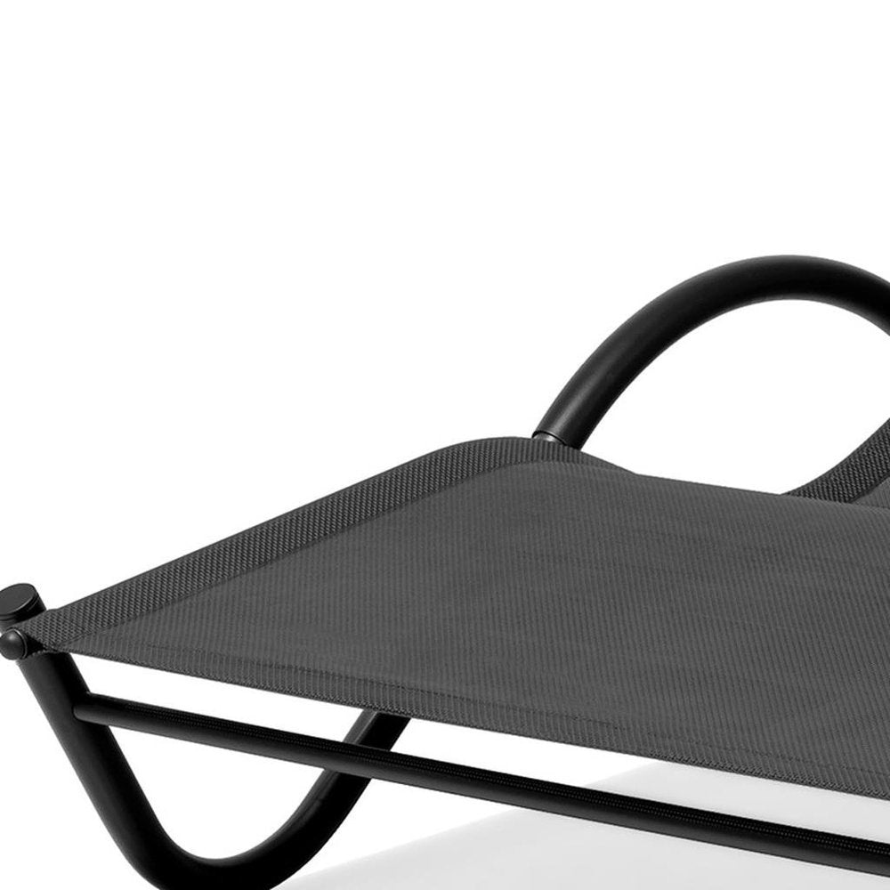 Black Steel Sling Outdoor Chaise Lounge with Canopy - 73-inch