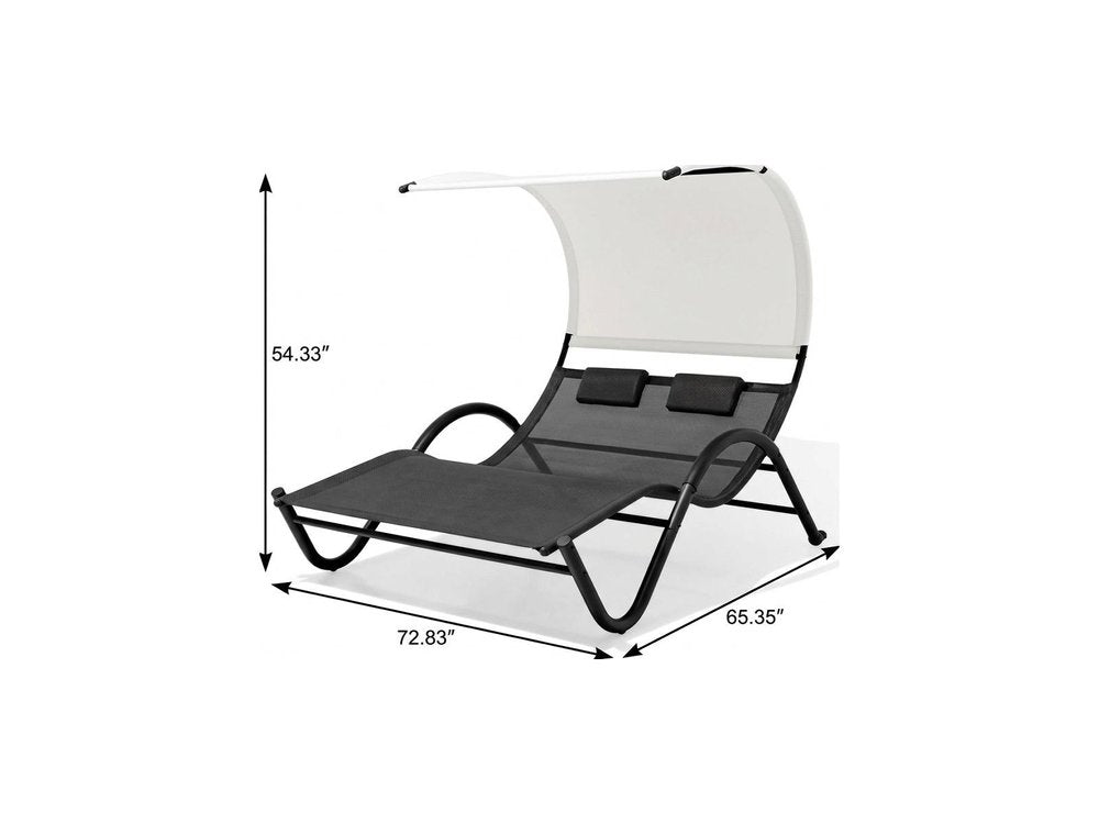Black Steel Sling Outdoor Chaise Lounge with Canopy - 73-inch