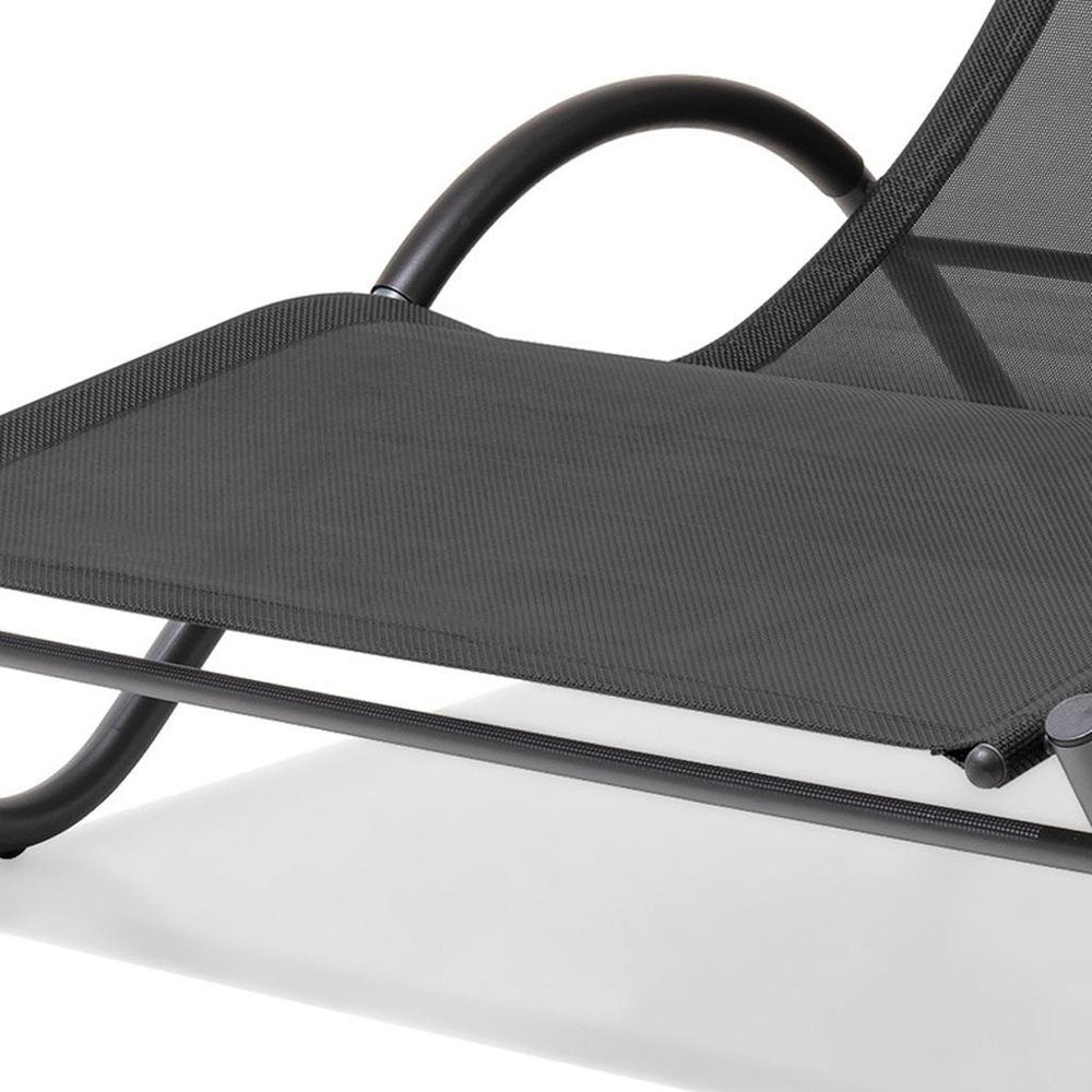 Gray Steel Sling Outdoor Chaise Lounge with Canopy - 73-inch