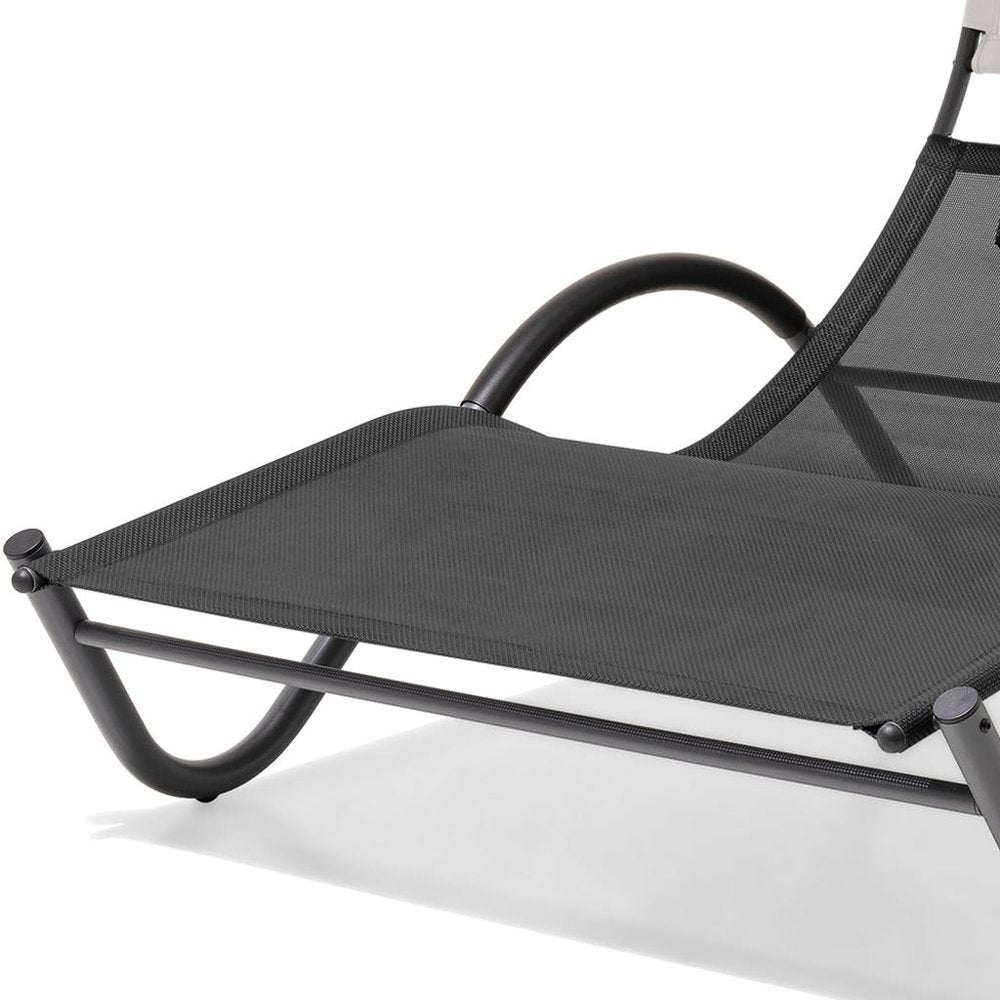 Gray Steel Sling Outdoor Chaise Lounge with Canopy - 73-inch