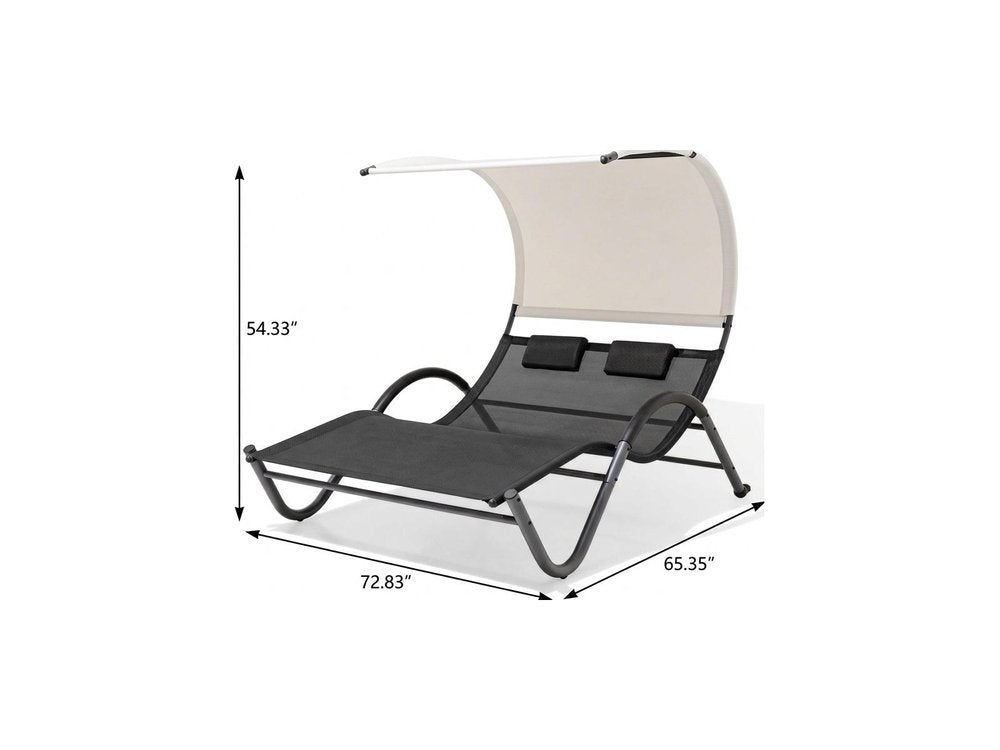 Gray Steel Sling Outdoor Chaise Lounge with Canopy - 73-inch