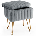 Gray and Gold Faux Fur Storage Ottoman - 16-inch