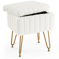 White and Gold Faux Fur Tufted Storage Ottoman - 19-inch