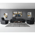 Two Piece Black Genuine Leather Five Person Seating Set