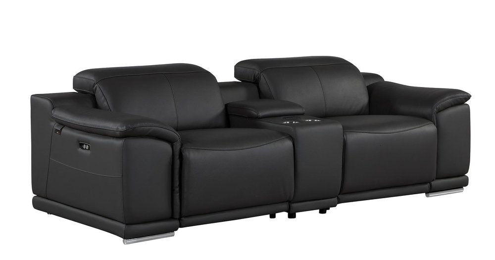 Two Piece Black Genuine Leather Five Person Seating Set