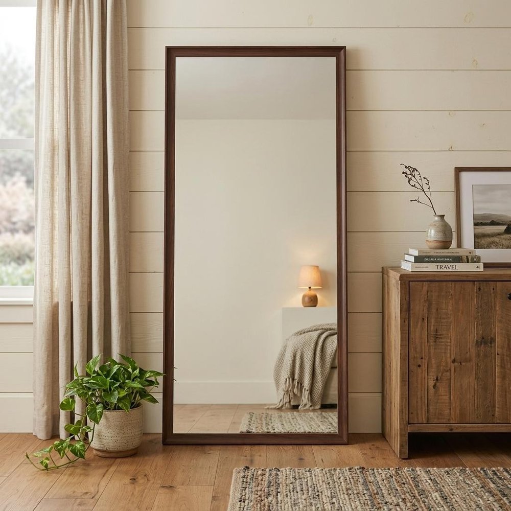 Brown Wood Wall Mounted and Leaning Framed Full Length Mirror - 71-inch