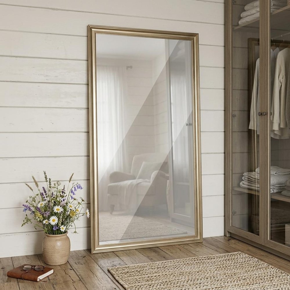 Golden Brown Wood Wall Mounted and Leaning Framed Full Length Mirror - 71-inch