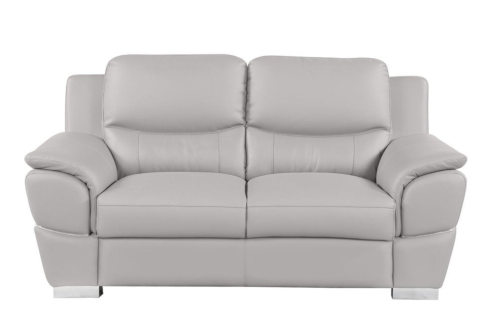 Two Piece Light Gray Leather Five Person Seating Set