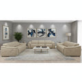 Three Piece Beige Genuine Leather Six Person Seating Set