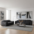 Three Piece Black Genuine Leather Six Person Seating Set