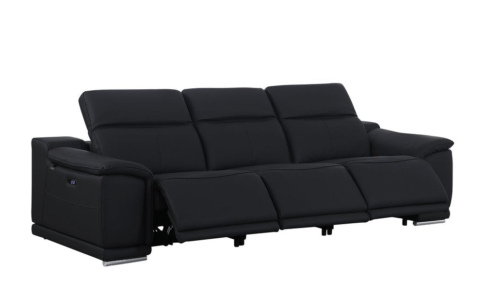 Three Piece Black Genuine Leather Six Person Seating Set