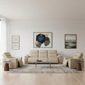 Three Piece Beige Genuine Leather Six Person Seating Set