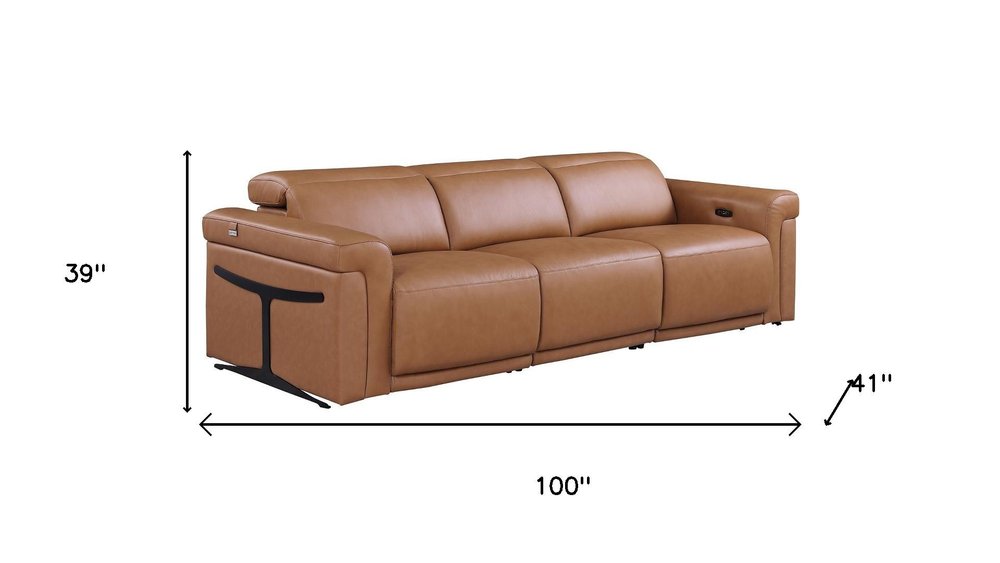 Three Piece Chestnut Italian Leather Six Person Seating Set