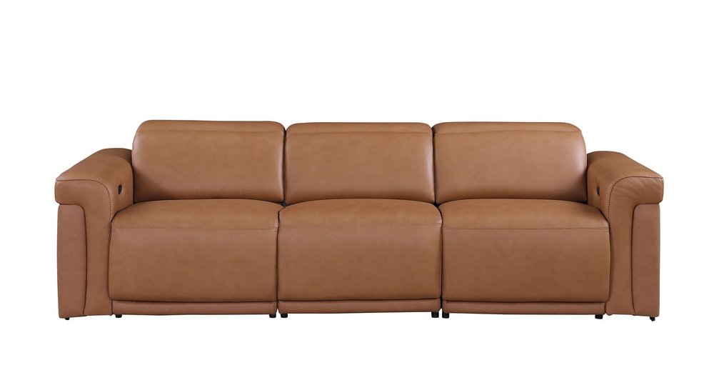 Three Piece Chestnut Italian Leather Six Person Seating Set
