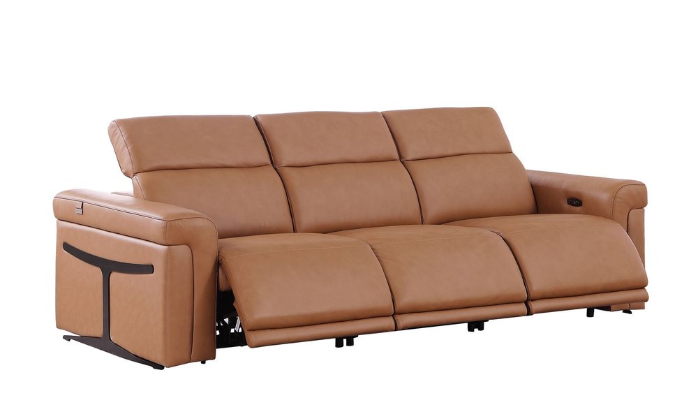 Three Piece Chestnut Italian Leather Six Person Seating Set