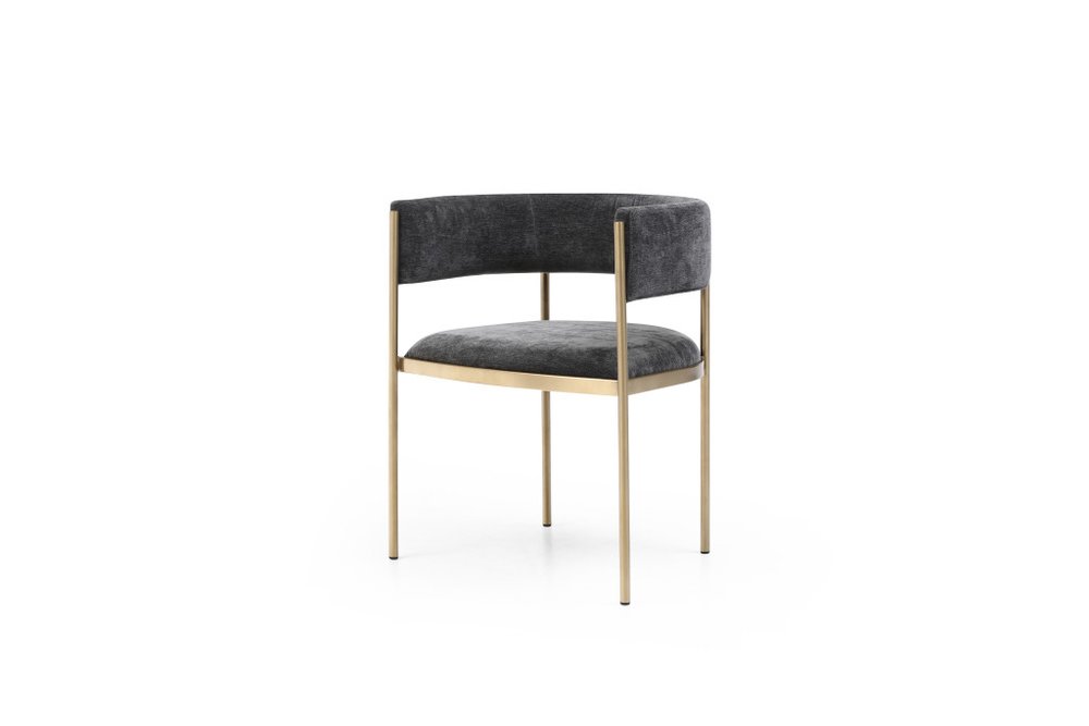 Set of Two Charcoal and Gold Velvet Partially Open Back Dining Arm Chairs