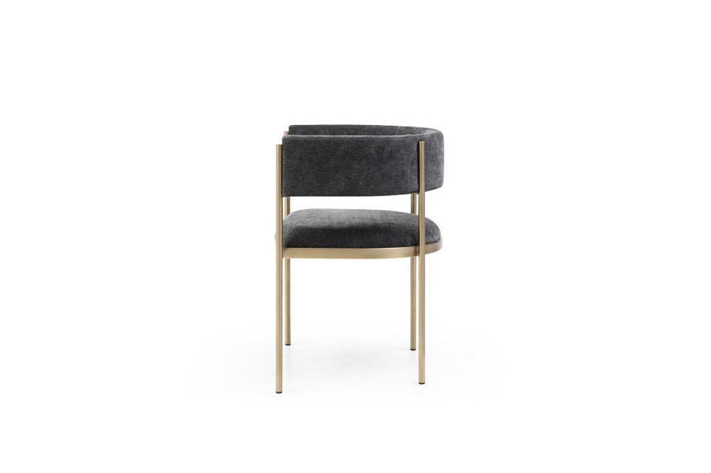 Set of Two Charcoal and Gold Velvet Partially Open Back Dining Arm Chairs