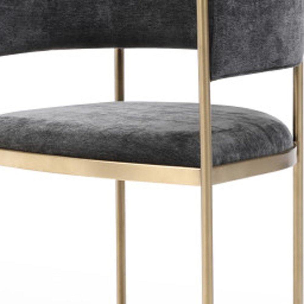 Set of Two Charcoal and Gold Velvet Partially Open Back Dining Arm Chairs