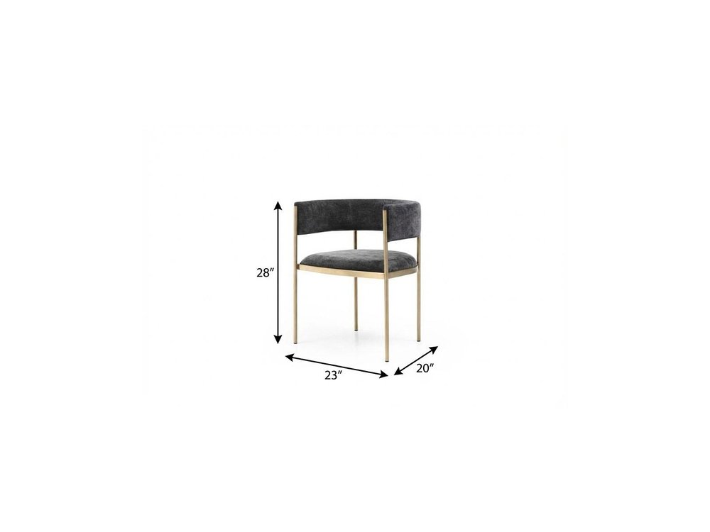 Set of Two Charcoal and Gold Velvet Partially Open Back Dining Arm Chairs