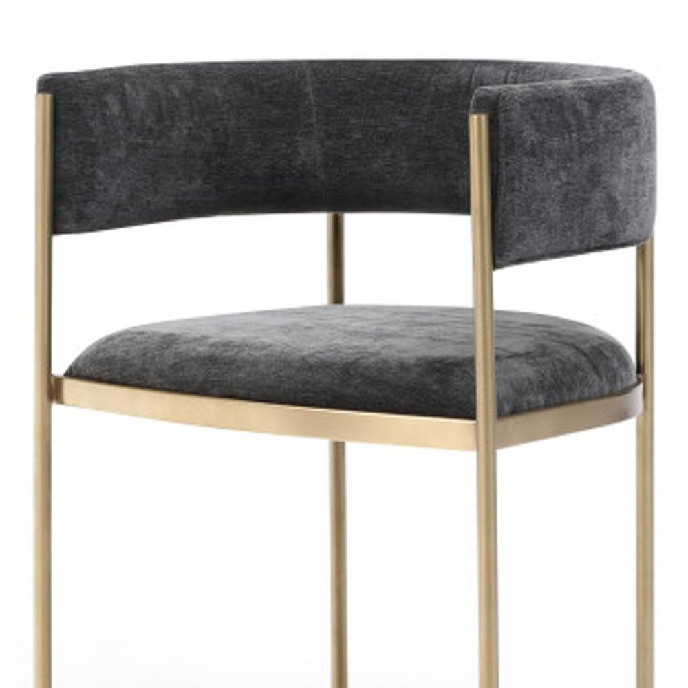 Set of Two Charcoal and Gold Velvet Partially Open Back Dining Arm Chairs