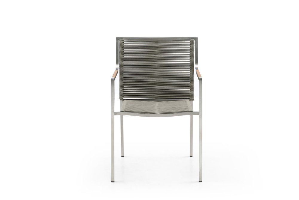 Set of Four Light Brown and Silver Woven Steel Outdoor Arm Chairs