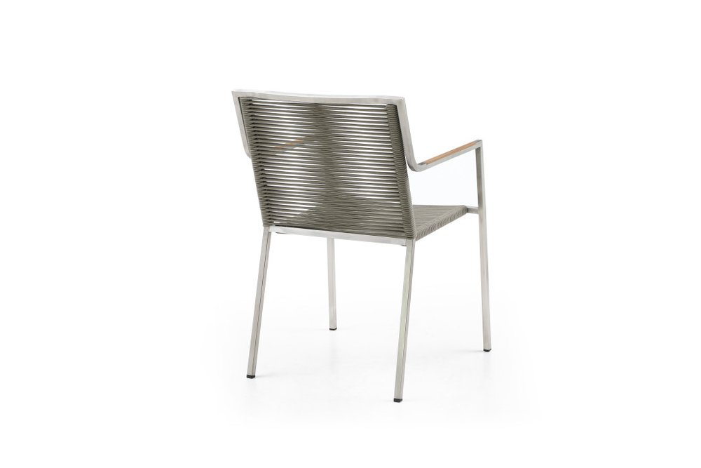 Set of Four Light Brown and Silver Woven Steel Outdoor Arm Chairs