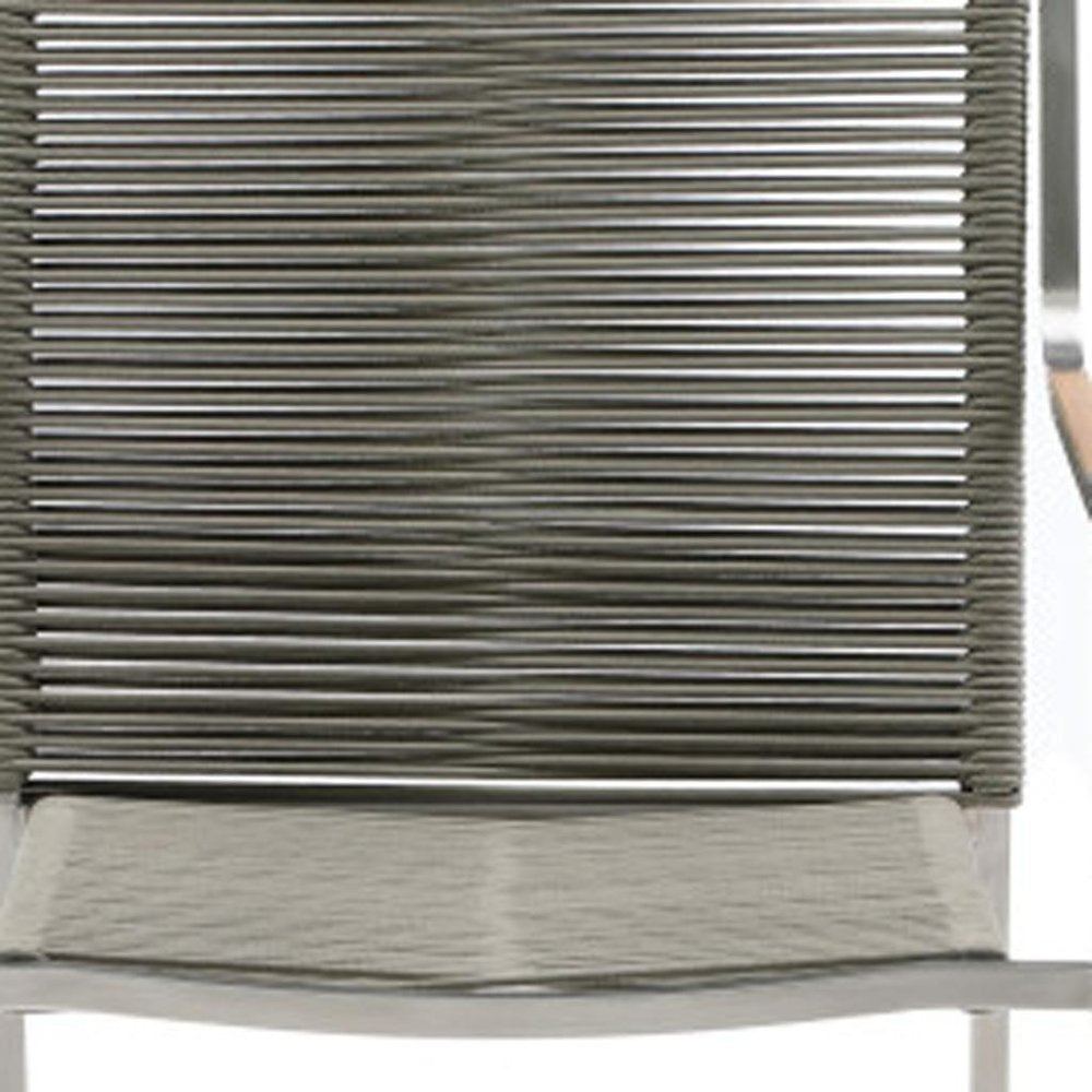Set of Four Light Brown and Silver Woven Steel Outdoor Arm Chairs