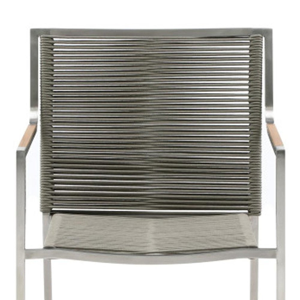 Set of Four Light Brown and Silver Woven Steel Outdoor Arm Chairs