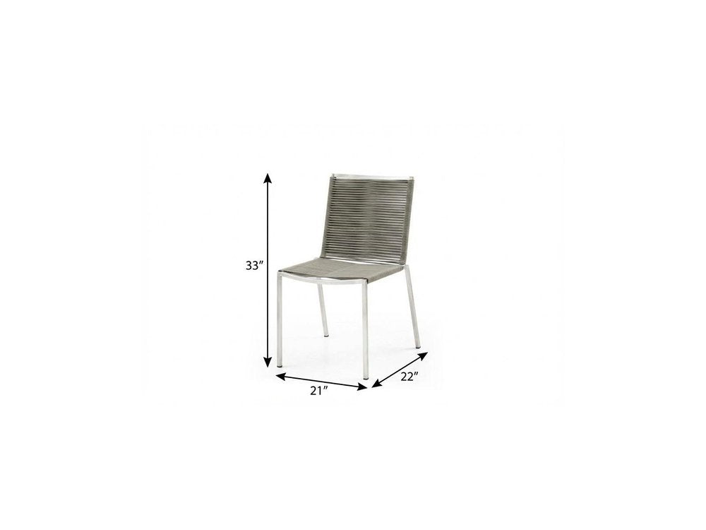 Set of Four Light Brown and Silver Woven Steel Outdoor Dining Chairs