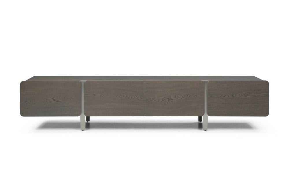 Ash Gray and Nickel Wood and Stainless Steel Enclosed Storage TV Stand