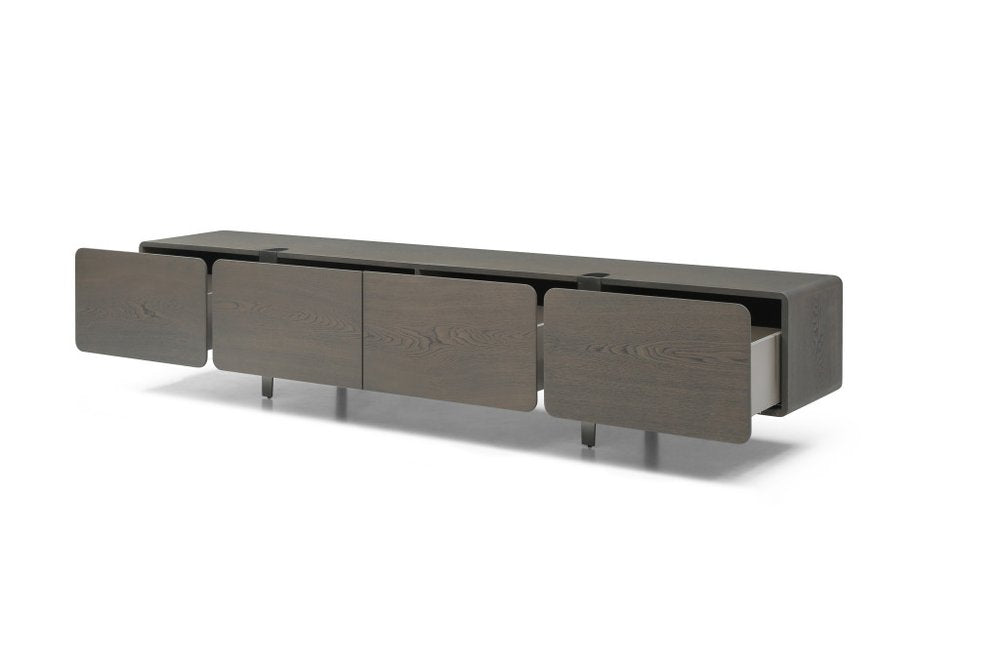 Ash Gray and Nickel Wood and Stainless Steel Enclosed Storage TV Stand