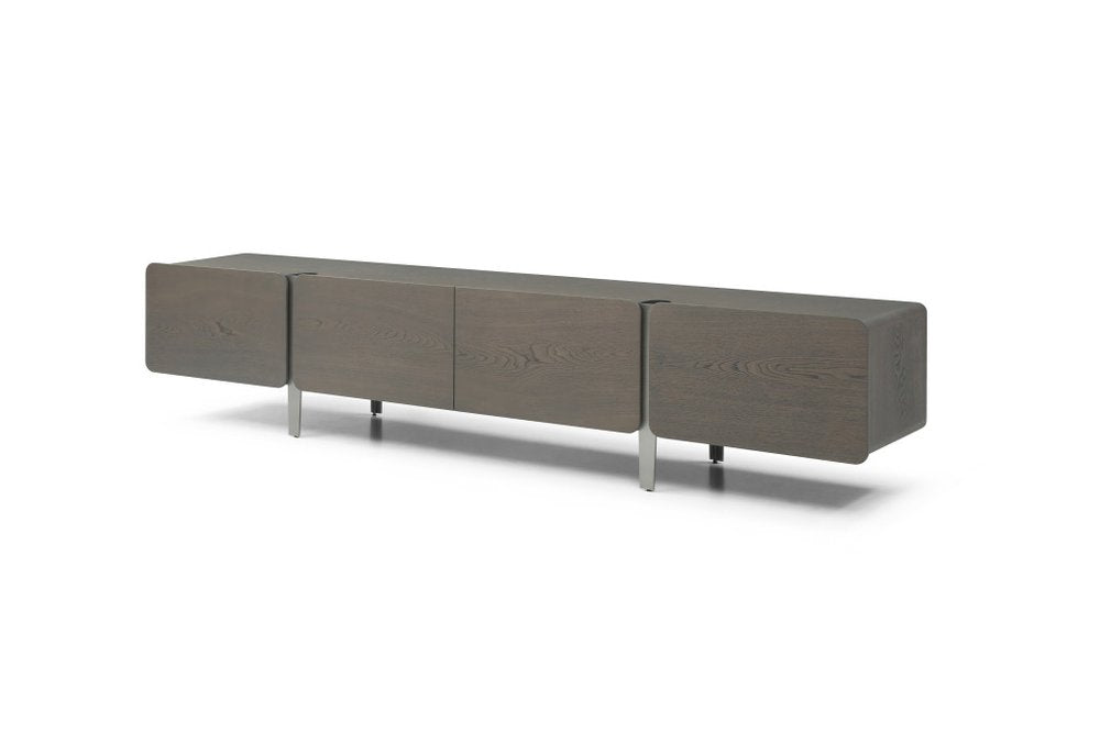 Ash Gray and Nickel Wood and Stainless Steel Enclosed Storage TV Stand