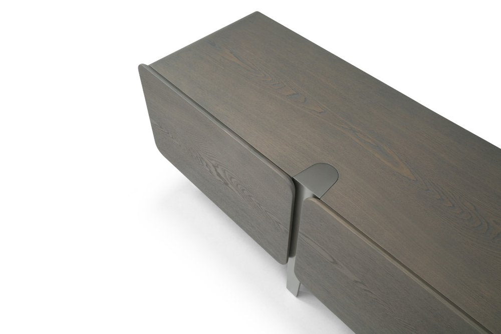 Ash Gray and Nickel Wood and Stainless Steel Enclosed Storage TV Stand
