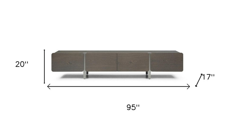 Ash Gray and Nickel Wood and Stainless Steel Enclosed Storage TV Stand