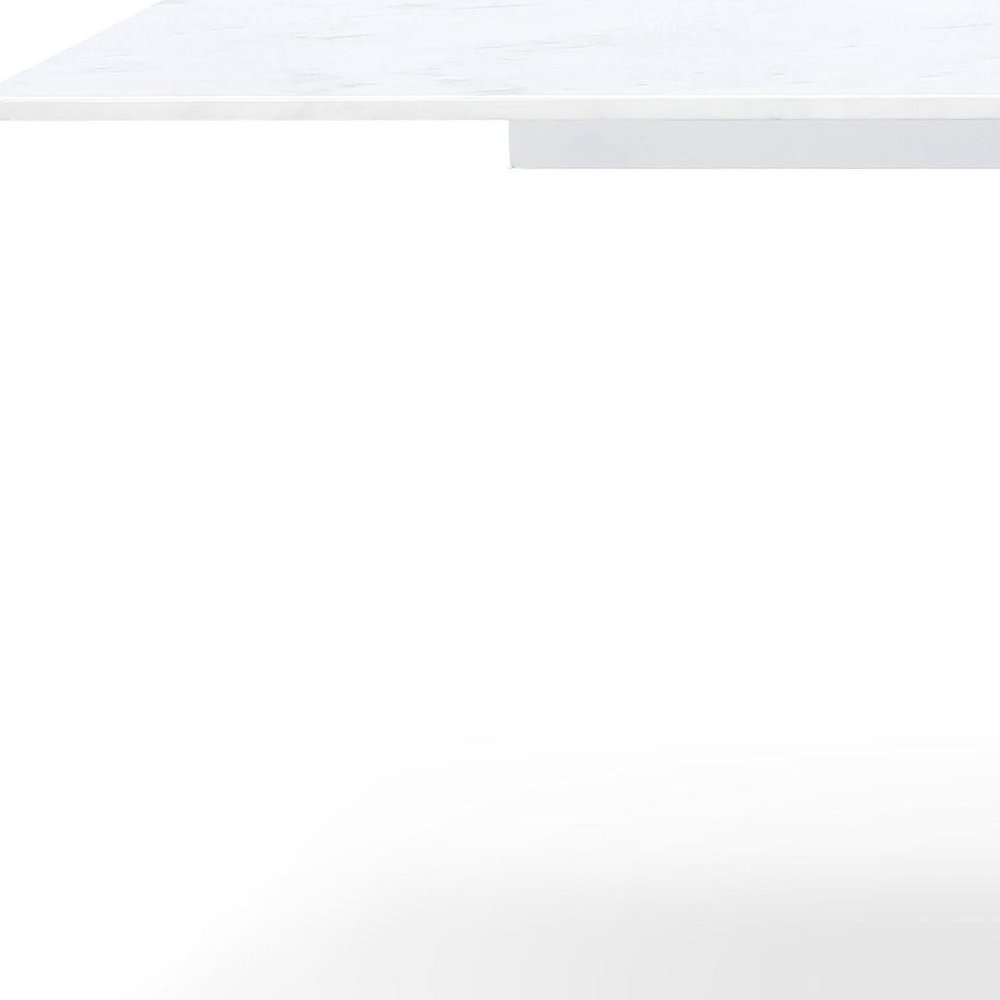 White and Gold Marble and Steel Double Pedestal Base Dining Table - 180-inch