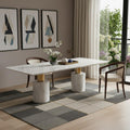 White and Gold Marble and Steel Double Pedestal Base Dining Table - 180-inch