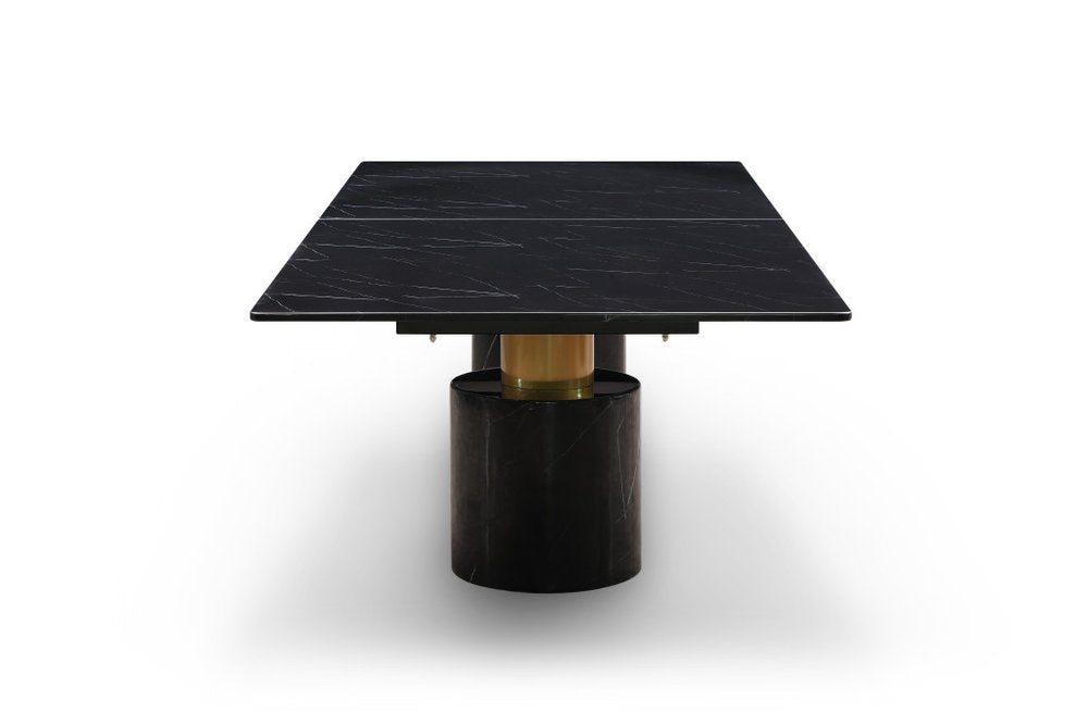Black and Gold Marble and Steel Double Pedestal Base Dining Table - 180-inch