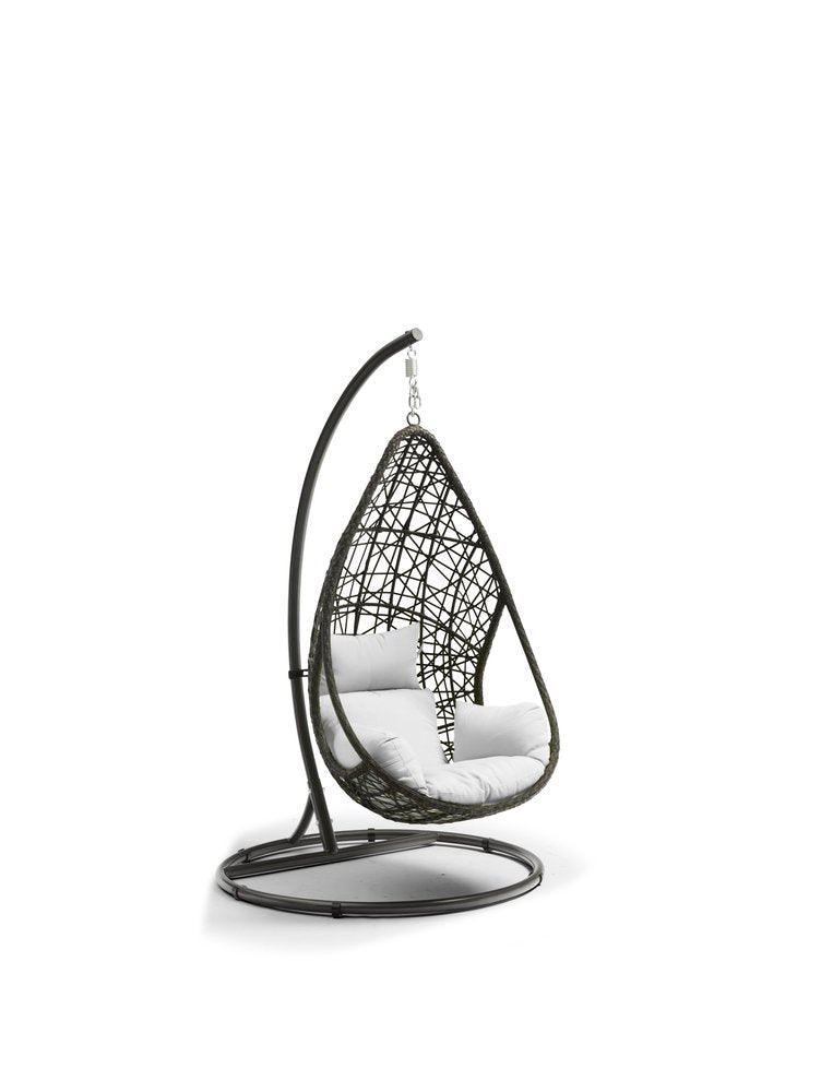 Dark Gray Aluminum Outdoor Rocking Egg Chair with White Cushion