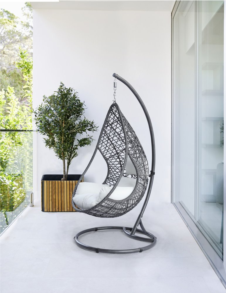 Dark Gray Aluminum Outdoor Rocking Egg Chair with White Cushion