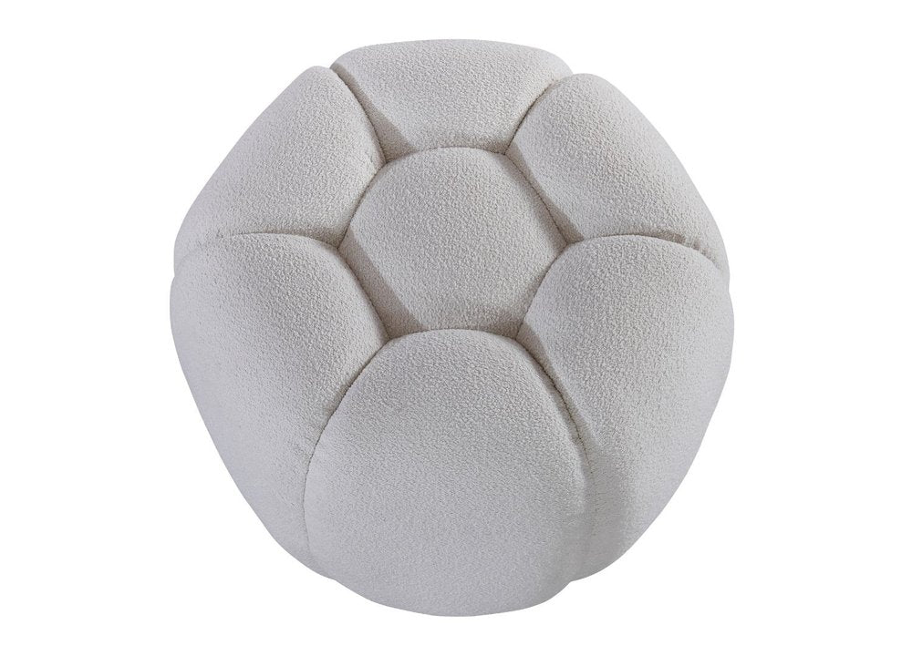 White Tufted Boucle Round Ottoman - 19-inch